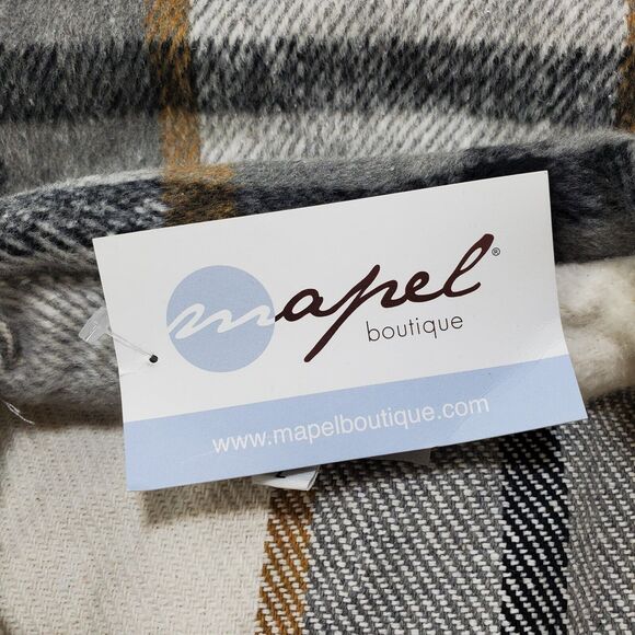 Miss Sparkling Shacket Coat Jacket Womens Large Flannel Long Plaid Tan Grey New - Picture 14 of 15